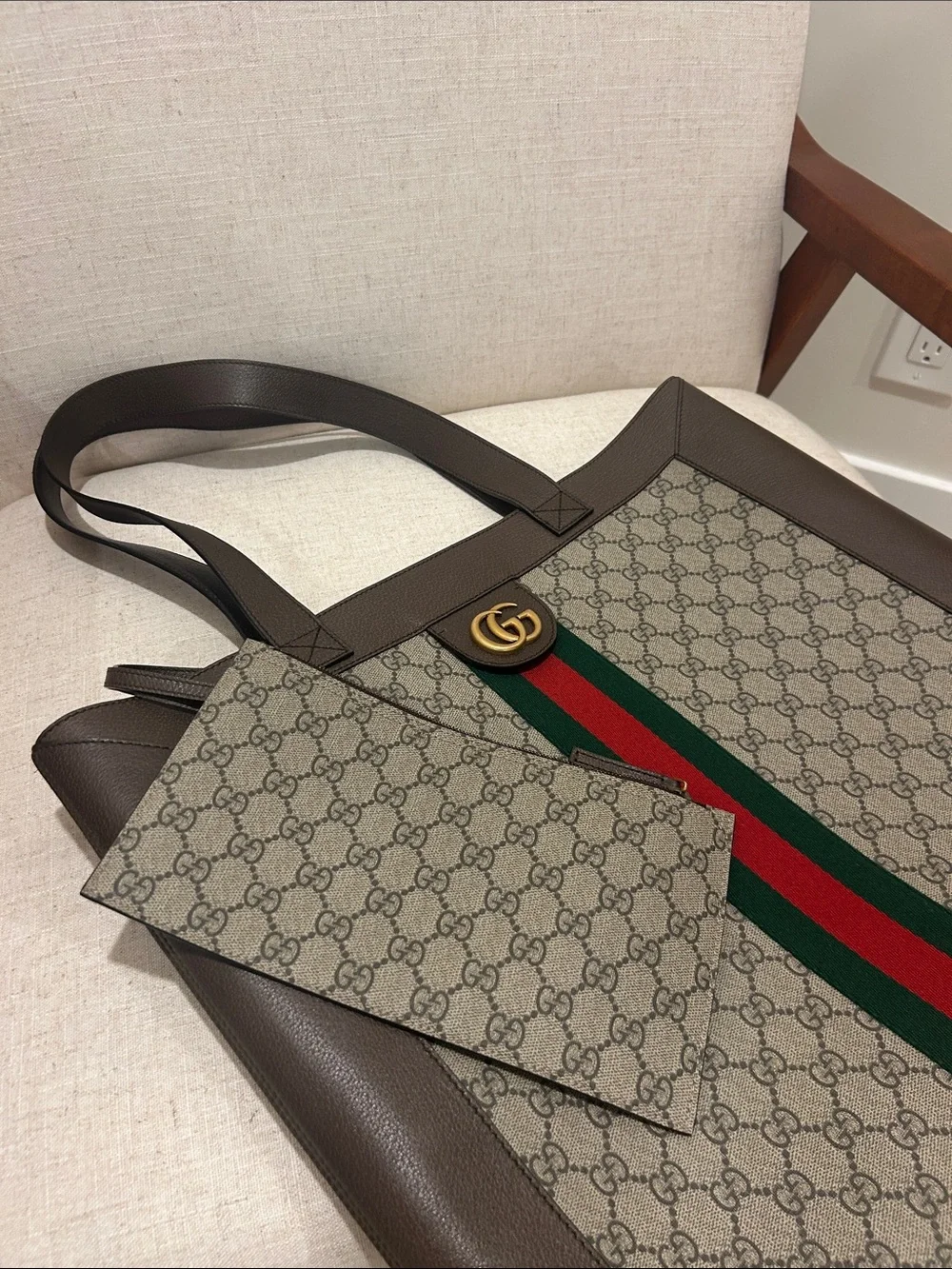 Gucci Brown GG Ophidia Supreme Tote with Web Stripe